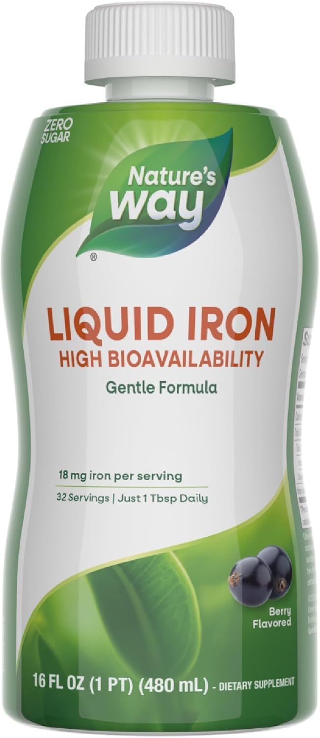 Nature’s Way Liquid Iron Supplement, 18 mg per Serving, Berry, 16 Fl Oz | Gentle Glycinate Iron, Fast-Absorbing Liquid, Iron for Red Blood Cell Support and Energy Metabolism*, No Sugar Added