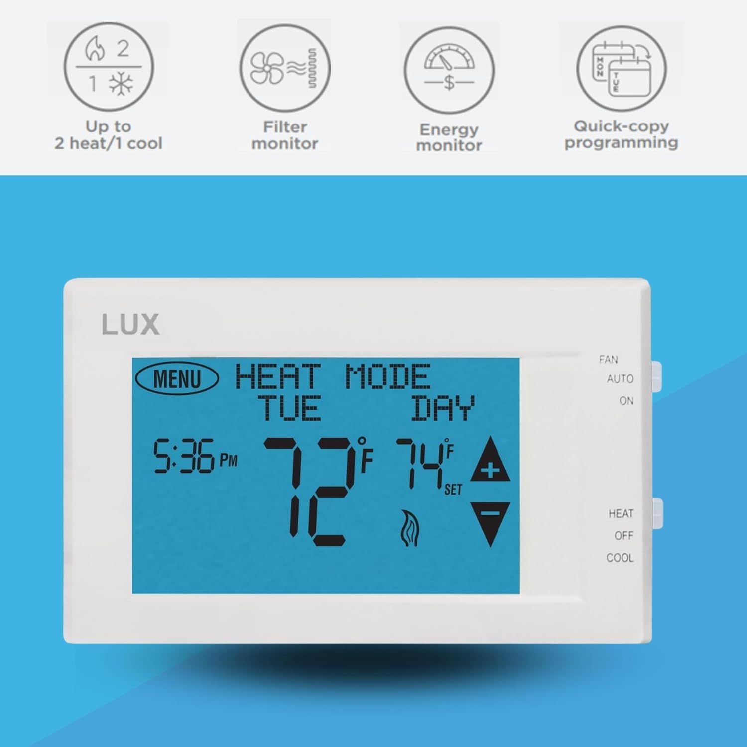 TX9600TS Programmable 7-Day Large Touchscreen Heating Cooling Thermostat, White | Large Touchscreen, Heating Cooling