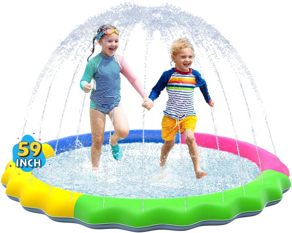 VISTOP 67" Non-Slip Splash Pad for Kids and Dogs, Thickened Sprinkler Pool for Toddlers, Outdoor Backyard Water Toys, Fun Fountain Play Mat for Babies