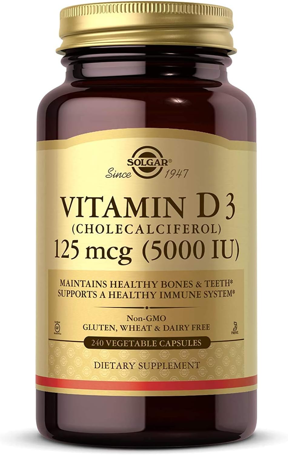 Solgar Vitamin D3 (Cholecalciferol) 125 Mcg (5000 IU), 120 Vegetable Capsules - Helps Maintain Healthy Bones & Teeth - Immune System Support - Non-GMO, Gluten Free, Dairy Free, Kosher - 120 Servings | Helps Maintain Healthy Bones & Teeth, Immune System S…