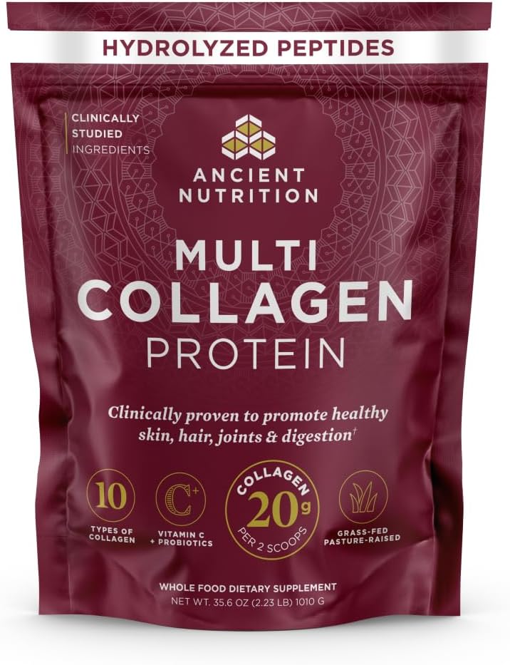 Ancient Nutrition Multi Collagen Protein Powder, 5 Types of Food Sourced Collagen, Providing Types I, II, III, V, and X, 16.2 Ounce