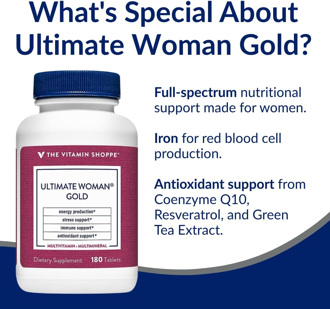The Vitamin Shoppe Brand Ultimate Woman's Gold Multivitamin, 90 Tablets | Women’s Multivitamin with Iron, B Vitamins & Vitamin D3 for Energy Production, Bone & Immune Health Support, Gluten Free