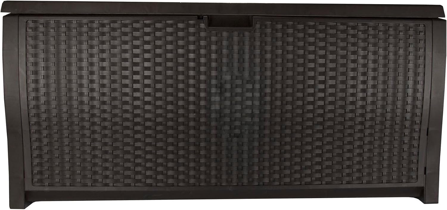 Suncast 99 Gal Wicker Resin Deck Box, Storage Chest Bin with Handles, Java