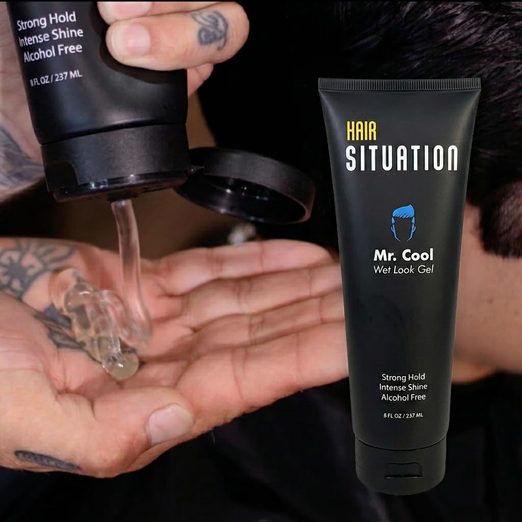 Hair Situation Mr. Cool Wet Look Strong Hold Hair Styling Hair Gel, High Shine, Anti-Humidity Shield, Anti-Frizz Fly Away, Alcohol-Free