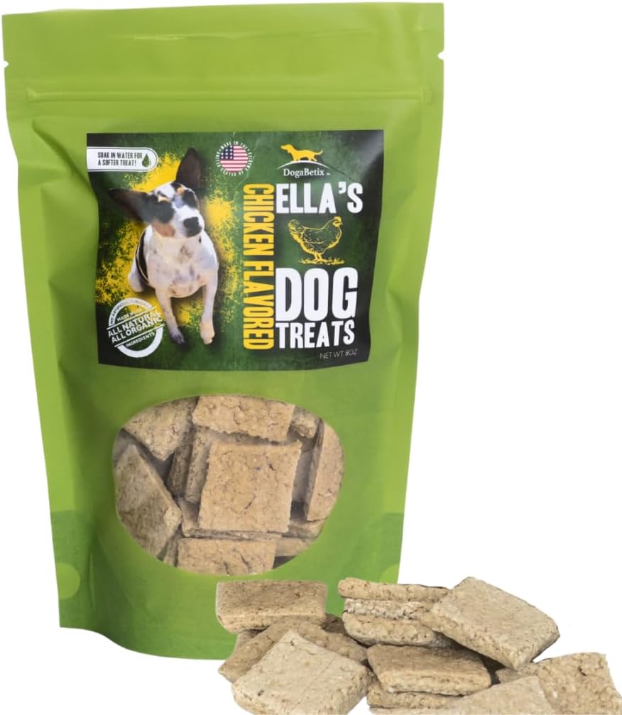 Ella's Diabetic Dog Treats Chicken (8oz) - Low Glycemic Ingredients - Vet Approved - Made in USA by Owners of Diabetic Dogs - Developed to Help Keep Glucose Levels Stable
