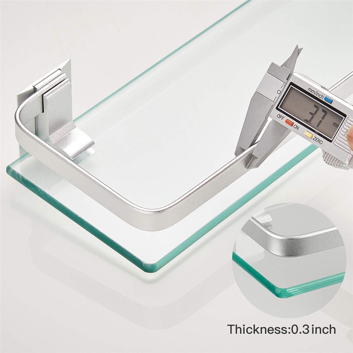 VOLPONE Bathroom Wall Shelf 15.7in Bathroom Glass Shelves Wall Mount Glass Shelf Rustproof Bathroom Wall Organizer 3 Tier (Sliver)