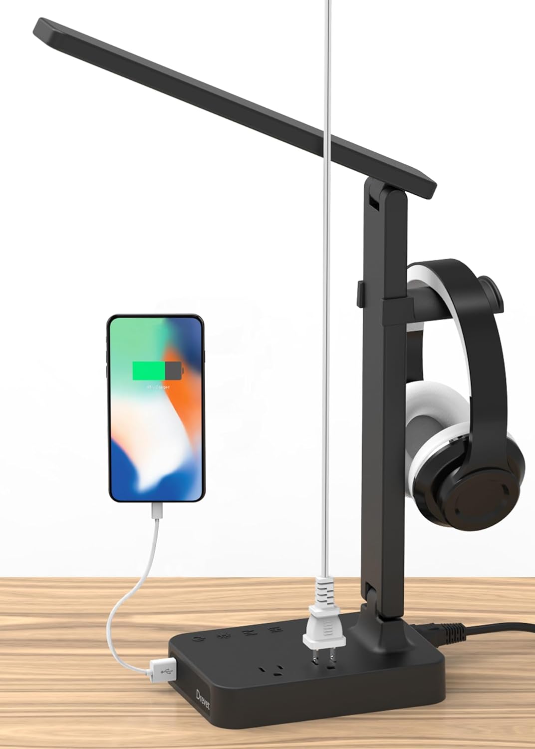 Drevet LED Desk Lamp for College Dorm Room, Desk Light with 1 USB Charging Port 2 AC Power Outlet, 3 Lighting Modes, 3 Level Brightness Touch Lamp