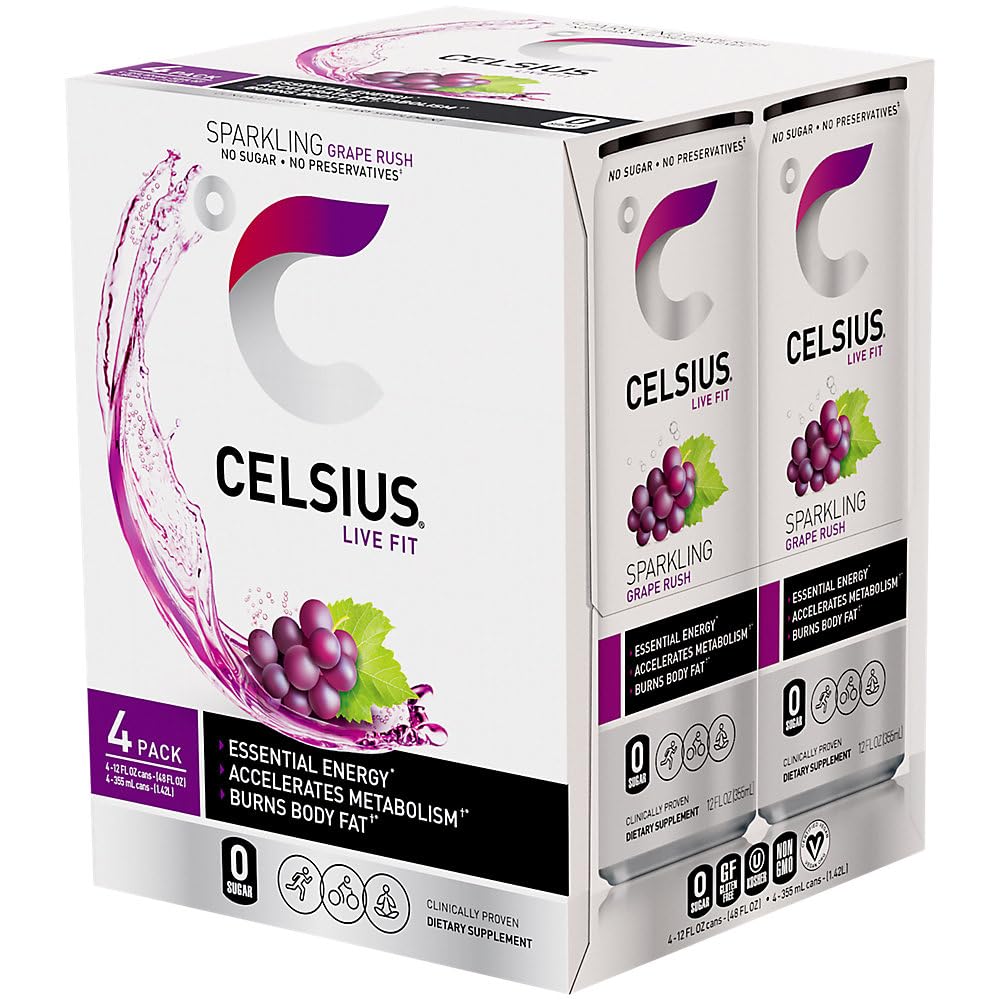 CELSIUS Sparkling Orange, Sugar Free Energy Drink, 12 Fl Oz (Pack of 4)
