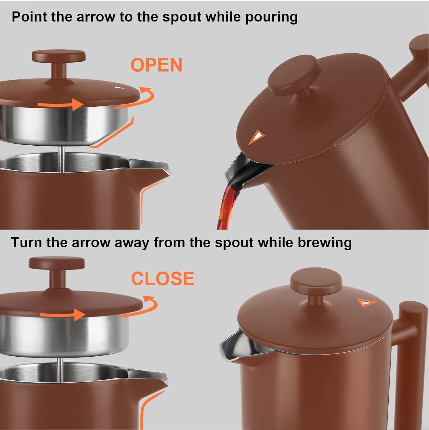 Secura French Press Coffee Maker, 304 Grade Stainless Steel Insulated Coffee Press with 2 Extra Screens, 34oz (1 Litre), Silver