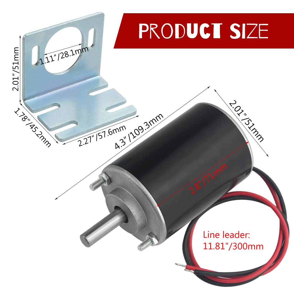 WMYCONGCONG DC Motor 12/24V 30W High Speed CW/CCW Permanent Magnet Motor (12V DC 3500RPM) and 37mm Dia Mounting Bracket Holder w/ 6mm Hex Coupling