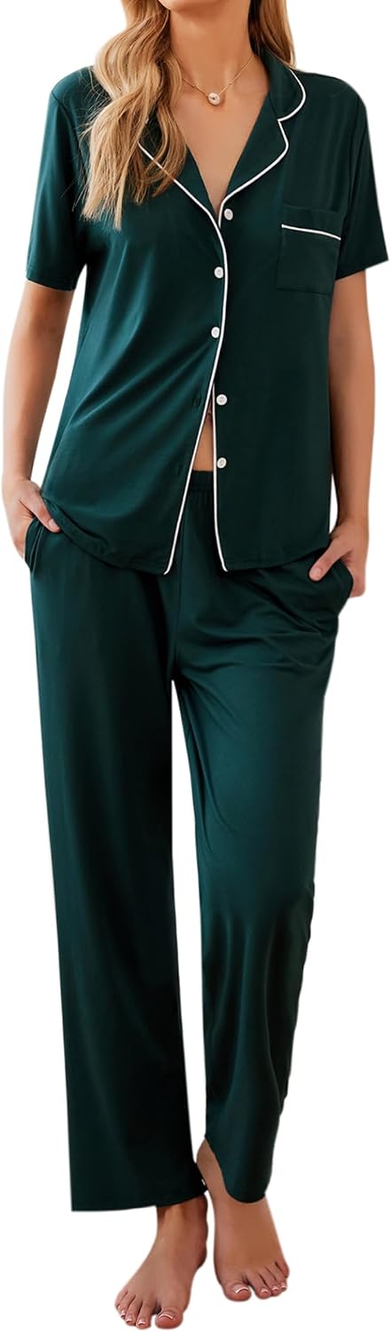 Ekouaer Womens Pajamas Set Short Sleeve Button Down Top & Pants Lounge Pjs