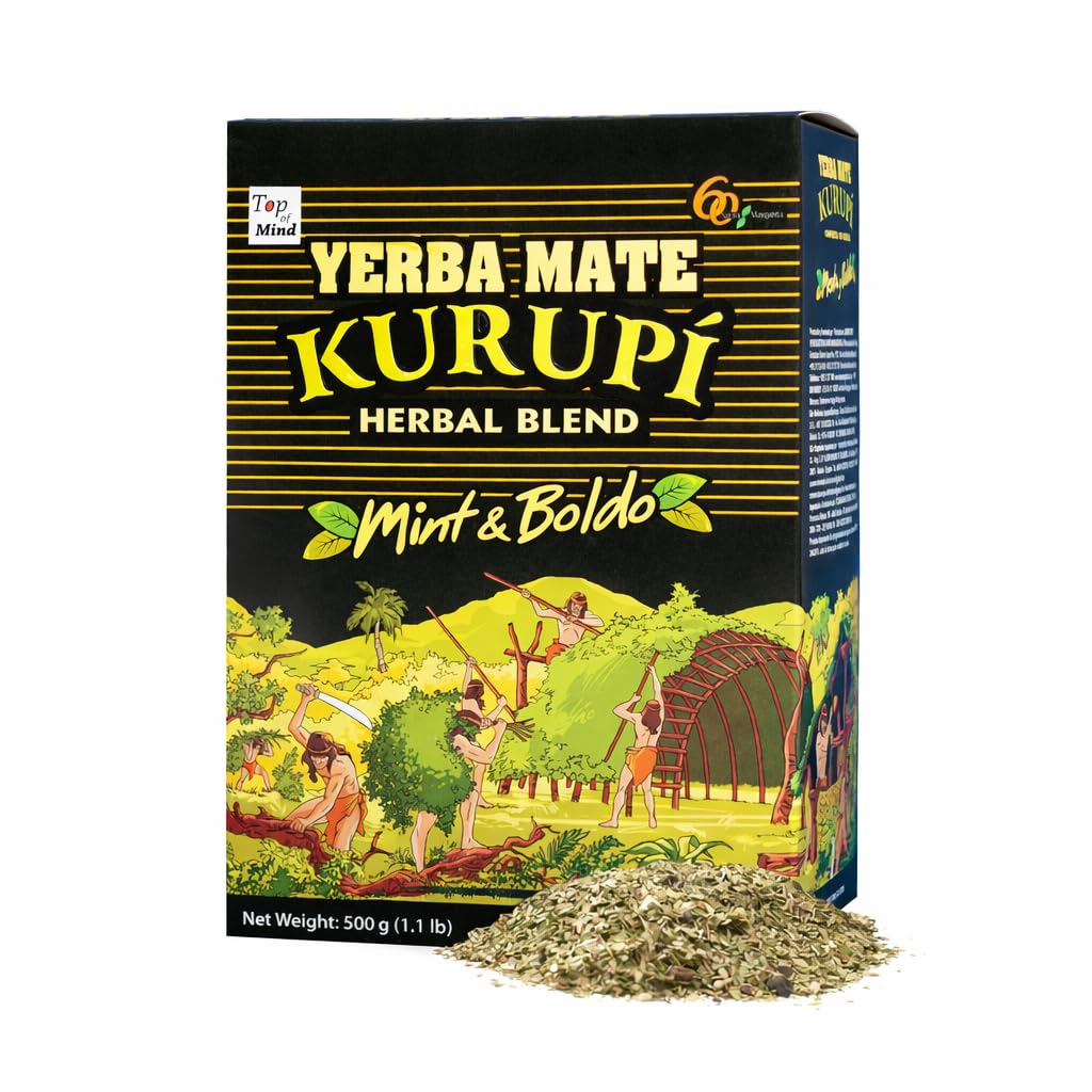 Kurupi Yerba Mate with Mint & Boldo 500 g (1.1 lb) | Paraguayan Herbal Loose Leaf Blend | Refreshing Natural Mate Tea with Mint & Boldo Leaves