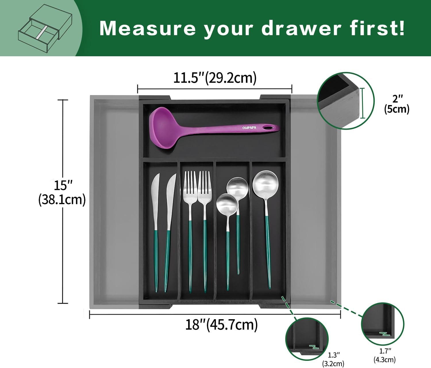 Utoplike Bamboo Expandable Kitchen Drawer Organizer Silverware Utensil Tray