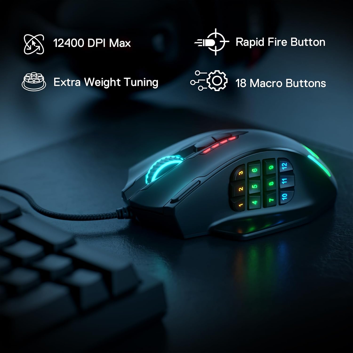 Redragon M908 Wired MMO RGB Gaming Mouse 12400 DPI Remapping Keys | Stable Lag-Free Connection, Redefine Keybinding Macro, Vibing Backlight, Ergonomic Grip Body Comfort