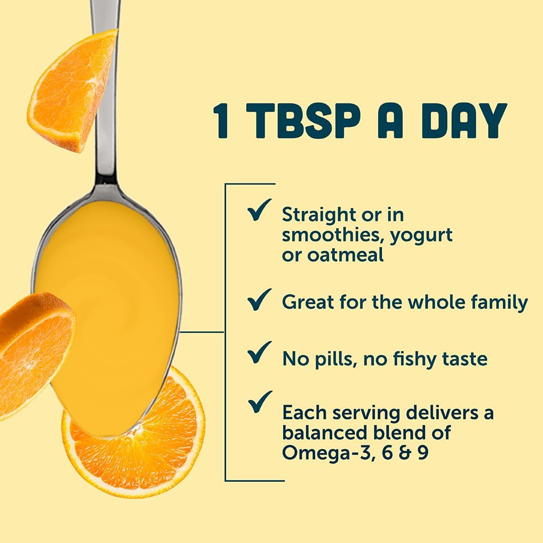 Barlean's Total Omega 3 6 9 Orange Crème Liquid Fish Oil Supplement with Borage and Flaxseed Oil, 2,400 mg of Omegas EPA and DHA Plus GLA for Joint and Heart Health, 8 oz | Fish, borage & flax oils, EPA DHA ALA GLA omegas, Burpless, Non-GMO, Gluten-free,…