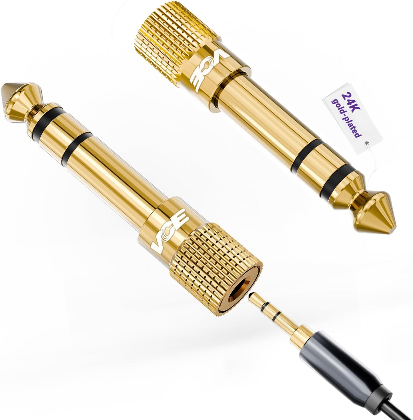 VCE 3.5mm to 1/4 Adapter Stereo Headphone Adapter, 24K Gold-Plated, 2-Pack | Seamless Audio Connection, Premium Sound Fidelity, Secure TRS Connection for Aux Cable, Guitar Amplifier, Headphone