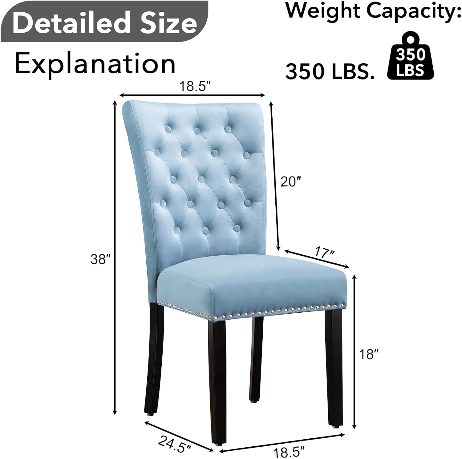 adochr Velvet Dining Chairs Set of 2, Parsons Kitchen Chair, Blue