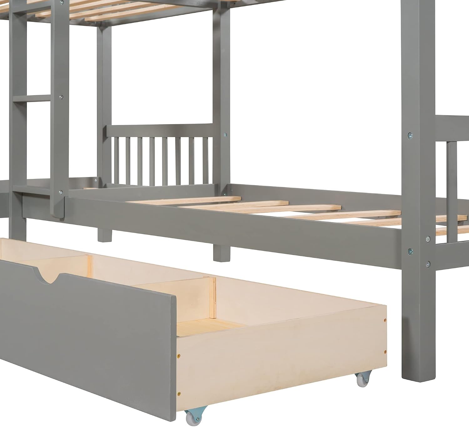 Harper & Bright Designs Twin L-Shaped Bunk Bed with Trundle, Can be Divided into Two L-Shaped Beds, No Spring Box Needed (Grey)