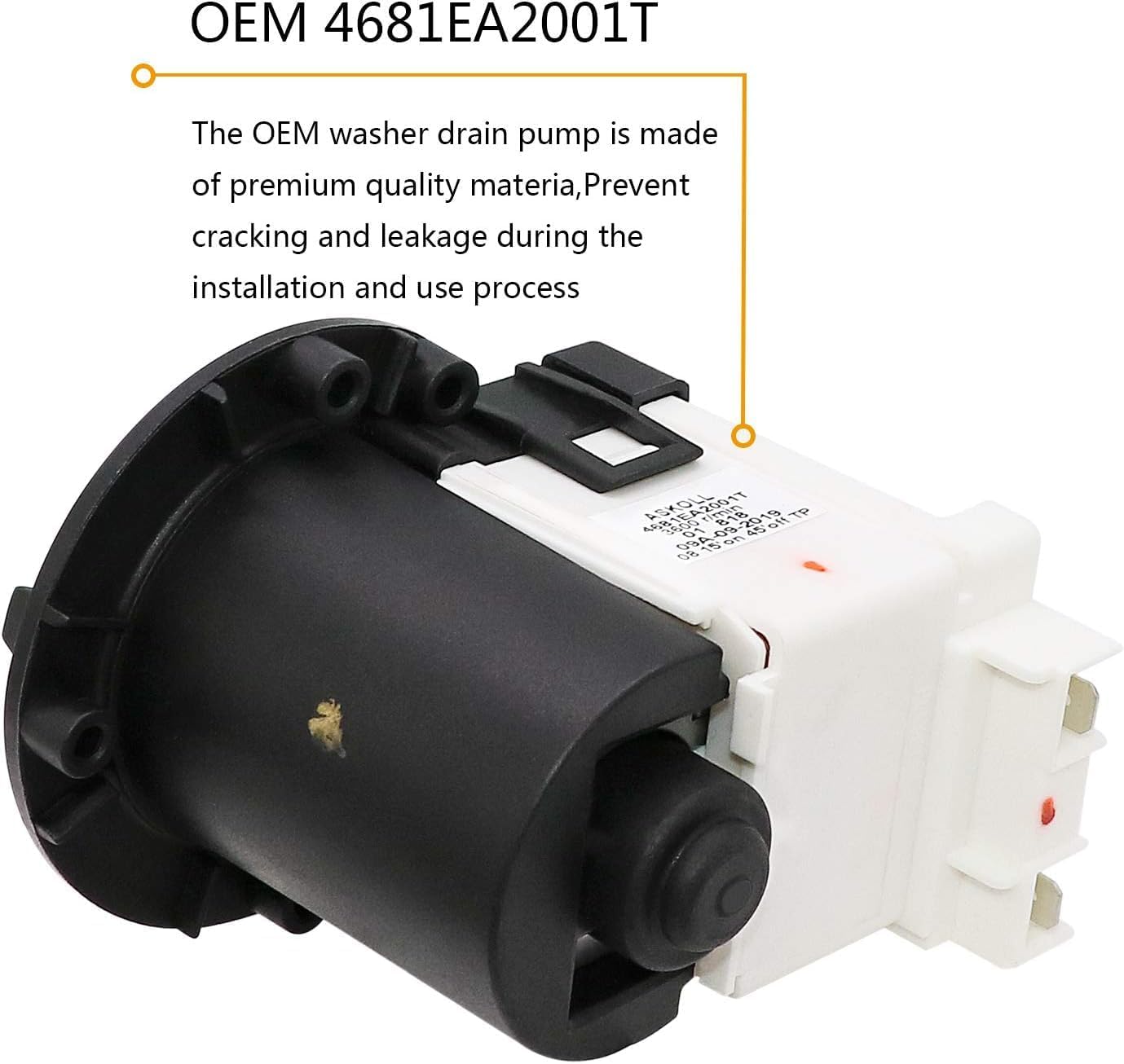 4681EA2001T Washer Drain Pump Assembly Fit for Kenmore/LG Washing Machine wm3670hwa wm3270cw wm2101hw wm3770hva wm3431hs - Replace AP5328388