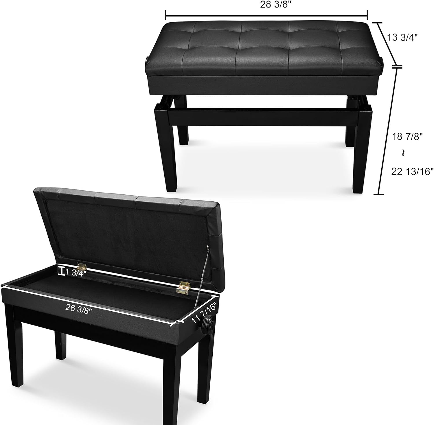 AW Adjustable Piano Bench with Storage Brown Wooden Keyboard Stool Seat | Leather Cushion Paino Chair for Piano Shop Music School Studio Capacity 400lbs