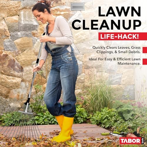 J16A Adjustable Metal Leaf Rake with Expandable Head 8-23", Collapsible & Telescopic Grass Rake for Lawns, Garden & Yard, Ideal for Leaves