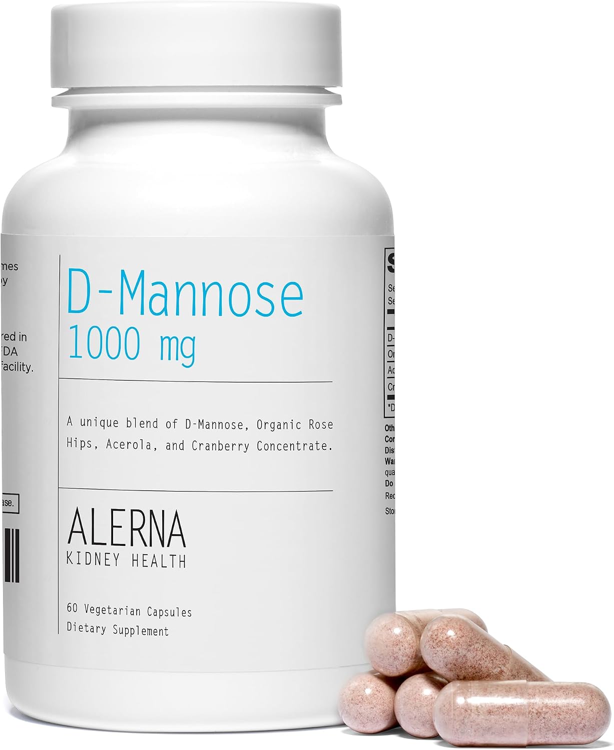 D-Mannose 1000 mg - Urinary Tract Health - with Cranberry Concentrate, Organic Rose Hips, Acerola Extract - 60 Vegetarian Capsules