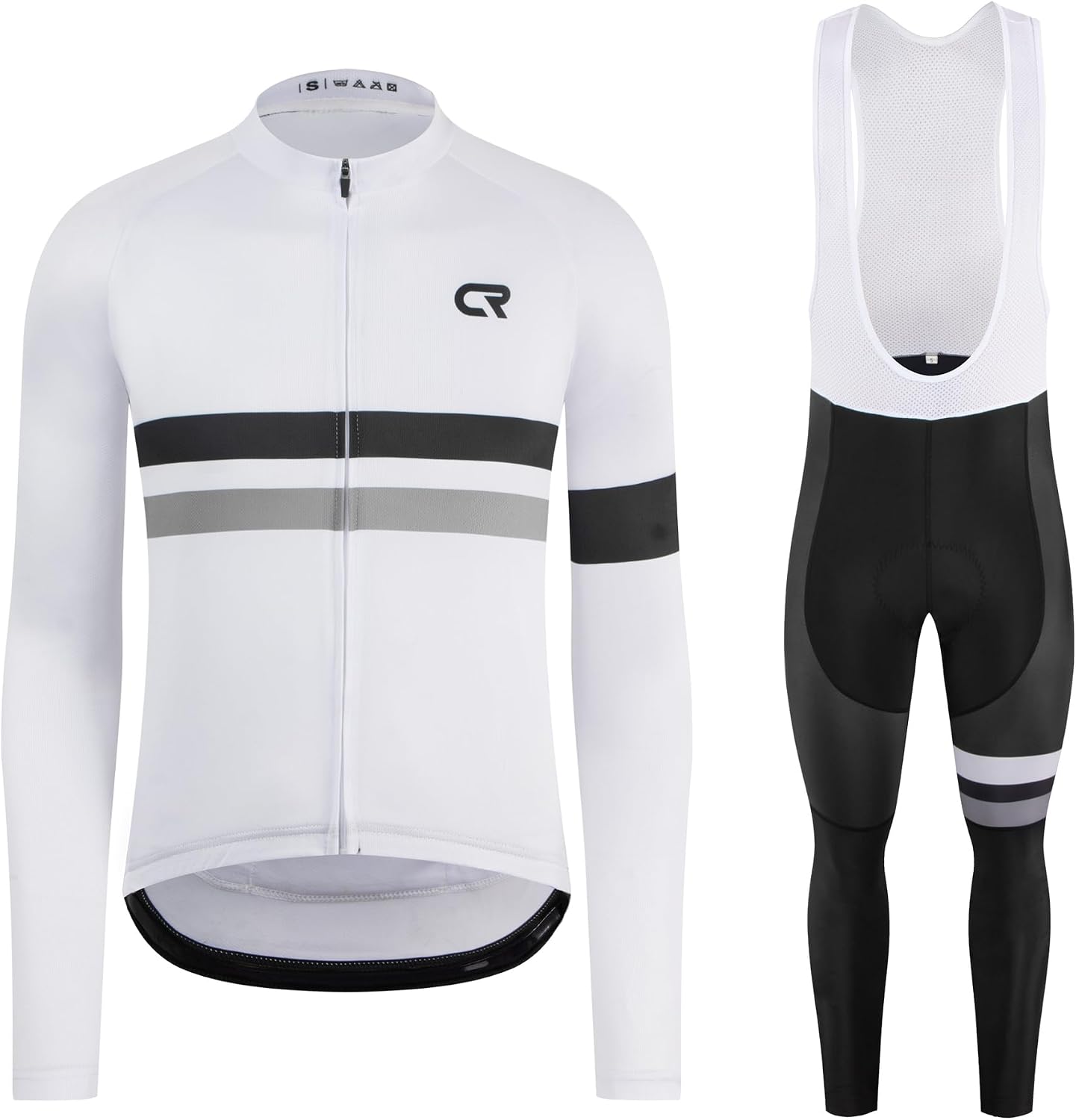 Coconut Ropamo CR Men's Cycling Clothing Set Long Sleeve Cycling Jersey Zipper Pocket Bike Outfit Cycling Bib Pants 3D Padded