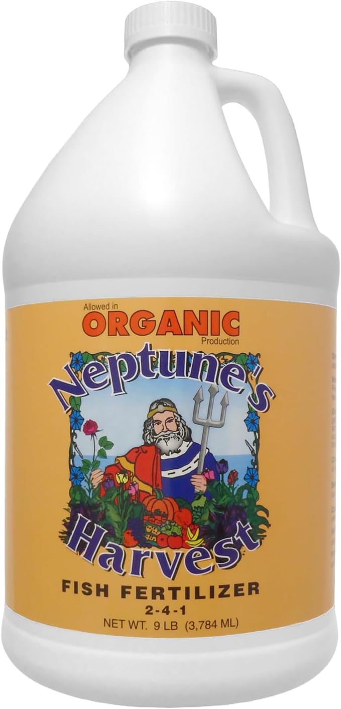 Neptune's Harvest Fish Fertilizer (2-4-1) - Organic Liquid Plant Fertilizer - Fish Hydrolysate for Vegetables, Flowers, Fruit, Trees, Grass - Indoor and Outdoor Plant Food (Gallon)