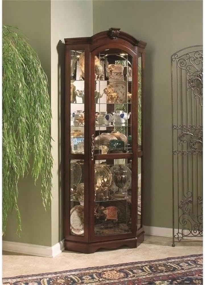 Beaumont Lane 78" H Traditional Wood Corner Curio Cabinet with Adjustable Glass Shelves & Adjustable Glides for Leveling Assembly Required