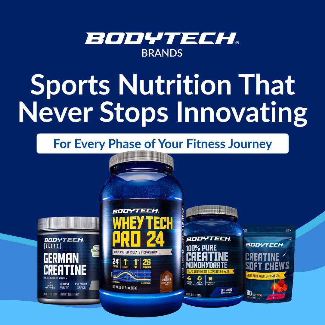 BodyTech Whey Protein Isolate Powder, Rich Chocolate, 5 LB, 71 Servings | 24G per Serving, High Concentrated Protein Powder With Amino Acids & BCAAs for Men and Women, Gluten Free