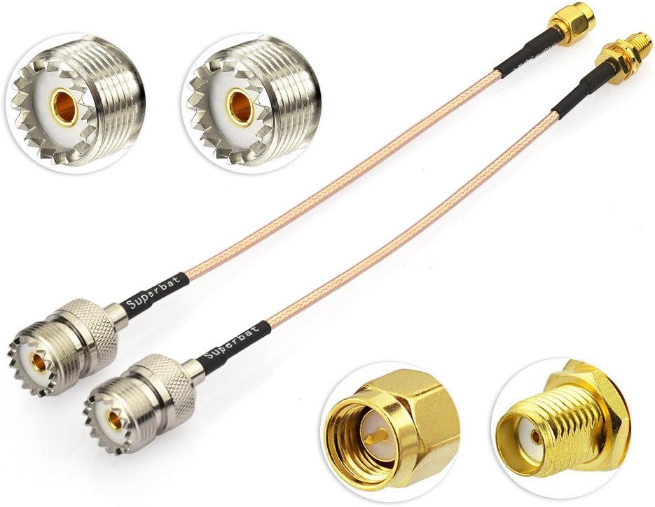 Superbat Coax UHF Female SO-239 to SMA Female Adapter Extension Cable RG316 12" for Baofeng CB Radio Handheld Walkie Talkie 2pcs