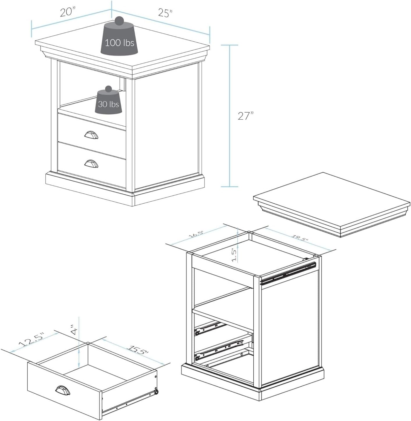 Lincoln Nightstand Mocha Concealment Furniture Hidden Storage Bedside Table Solid Wood Drawer Compartment Secure Stylish Bedroom Night Table Compact