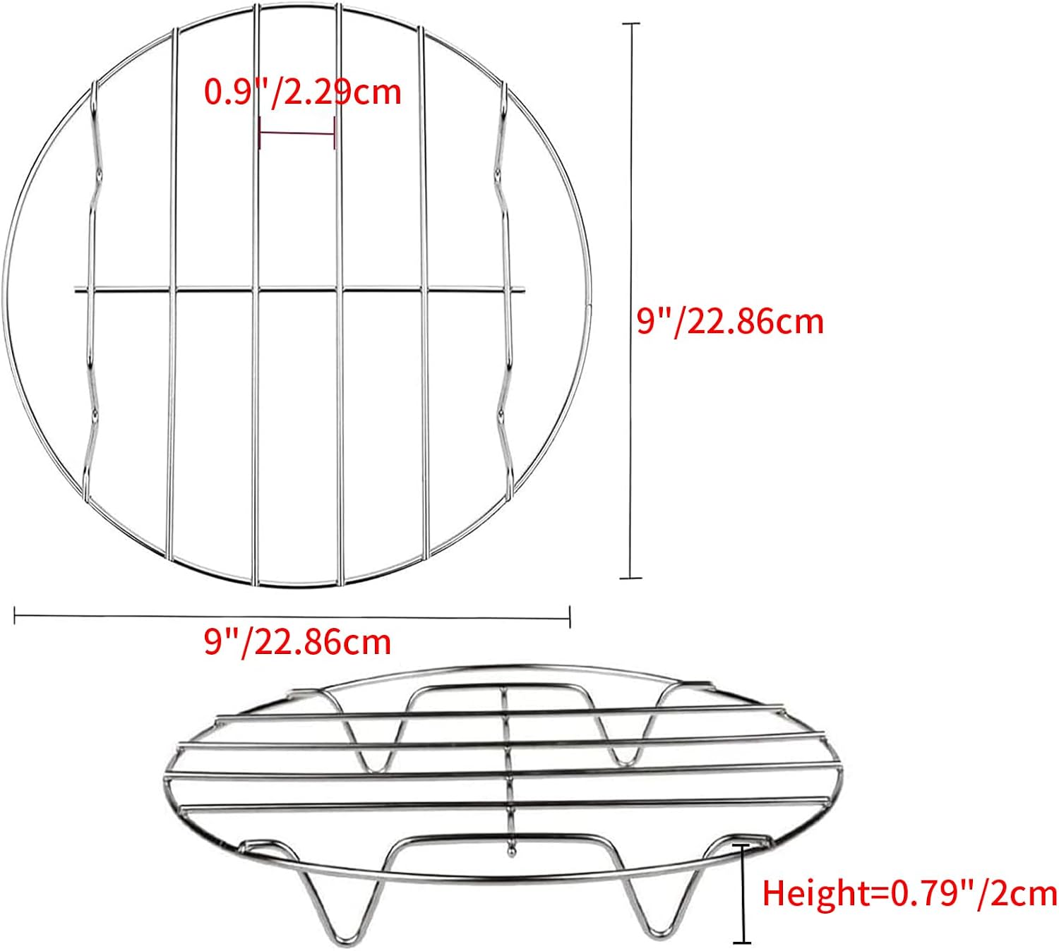 8 Inch Cooking Rack Round 304 Stainless Steel Cooling Racks Baking and Cooling Steaming Rack w Stand Cookware for Air Fryer Pressure Cooker Canning 2Pcs