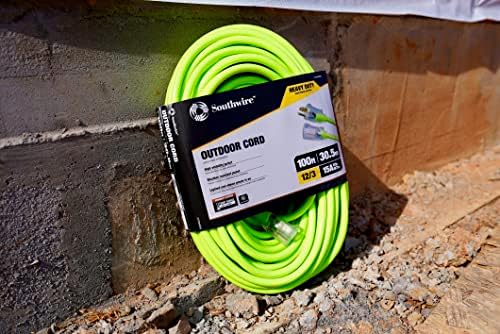 Southwire 02579-0X 100-Foot 12/3 Neon Outdoor Extension Cord; Bright Green