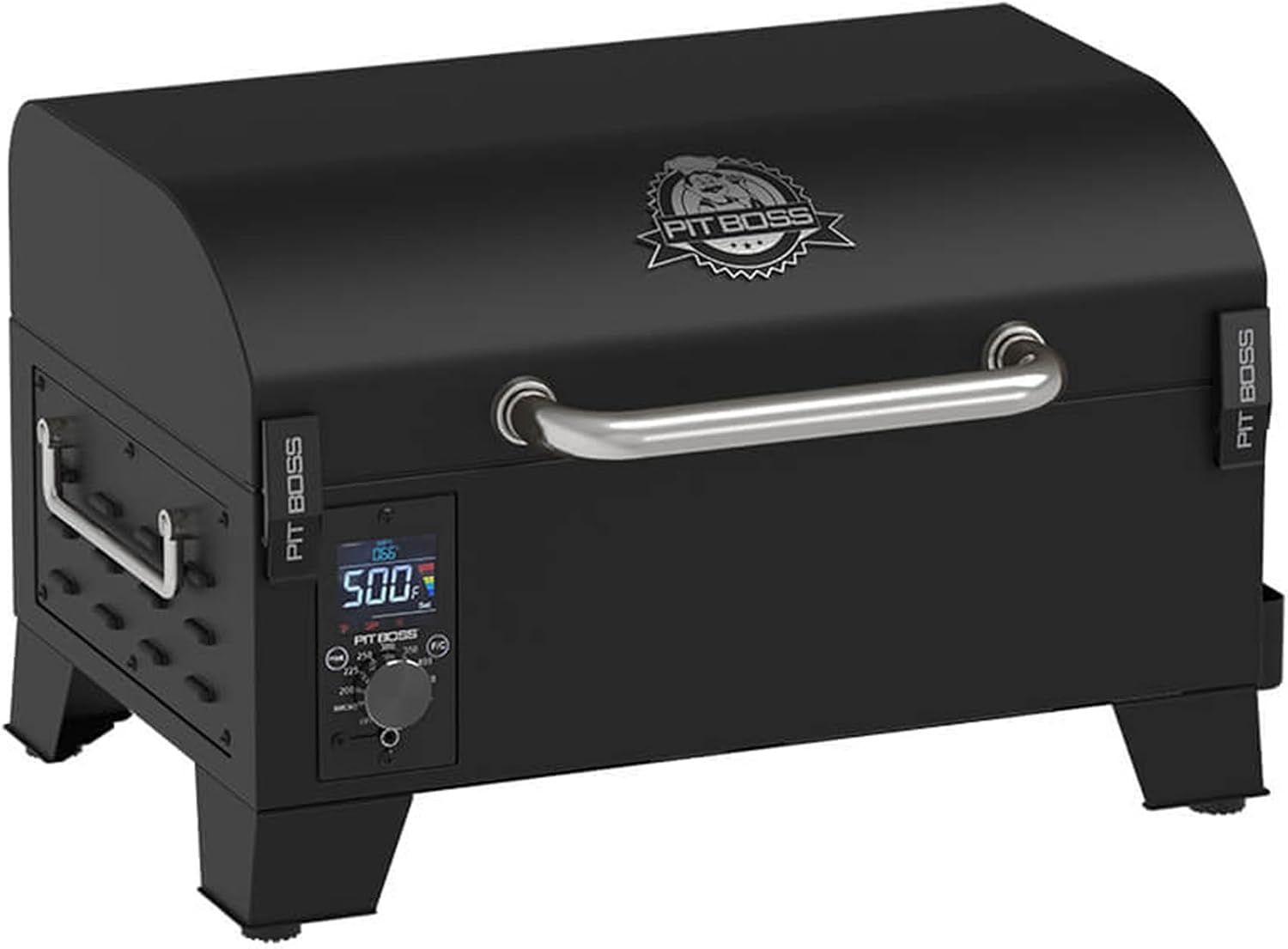 Pit Boss 150 Wood Pellet Grill & Smoker with Flame Broiler 256-Sq. In. Cooking Space, 180°F to 500°F Temperature Range, 7 lb. Pellet Hopper, for Tailgating, Camping, or Travel, Black | 180-500F temperature range, 7 lb hopper, flame broiler, automatic sta…