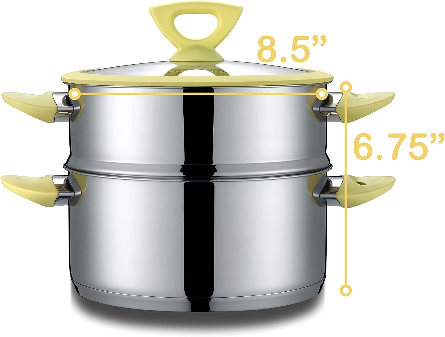 CONCORD 3 Quart Stainless Steel 3 Piece Steamer Cookware Set. Features 2 Quart Veggie Steamer and 3 Quart Cooking Pot with tempered glass lid.