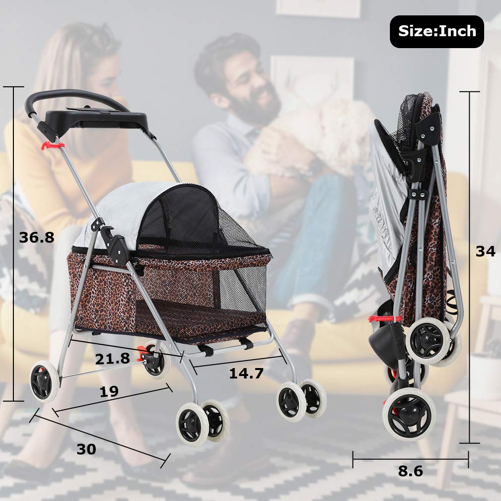 Pet Stroller 4 Wheels Posh Folding Waterproof Portable Travel Cat Dog Stroller with Cup Holder,Blue
