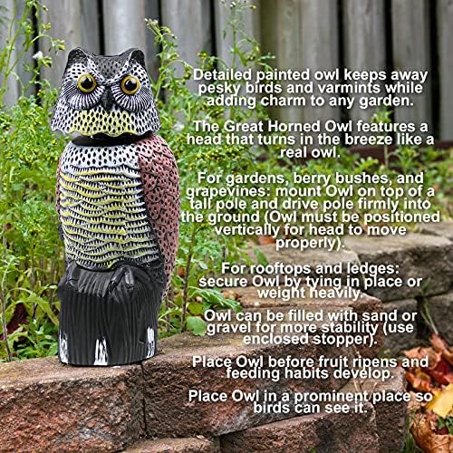 Owl Decoy to Scare Birds Away Scarecrow Fake Owl with Rotating Head, 16"