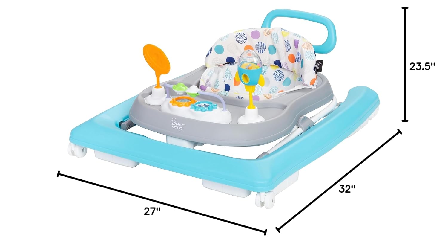 Smart Steps Trend Activity Walker with Removeable Toy Bar, Multi-Directional Front Wheels, Tray, Adjustable Height and Flat Fold Frame for Storage, Ages 6 Months +, Emily Pink