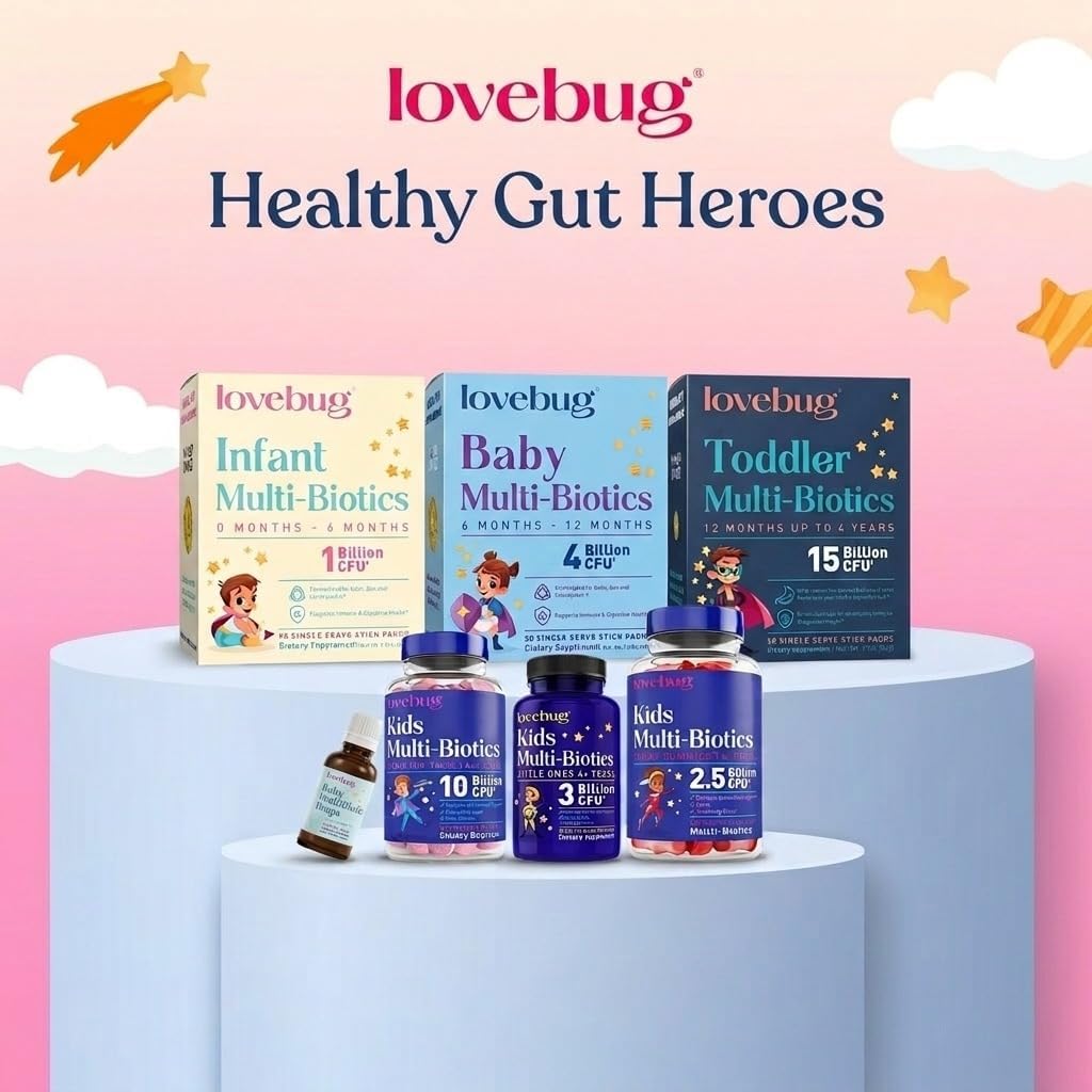 LOVEBUG Award Winning Probiotics | Constipation & Stomach Discomfort | Softer Bowel Movements | Easy-to-Take Powder | Ages 12 Months to 4 Years | 60 Packets