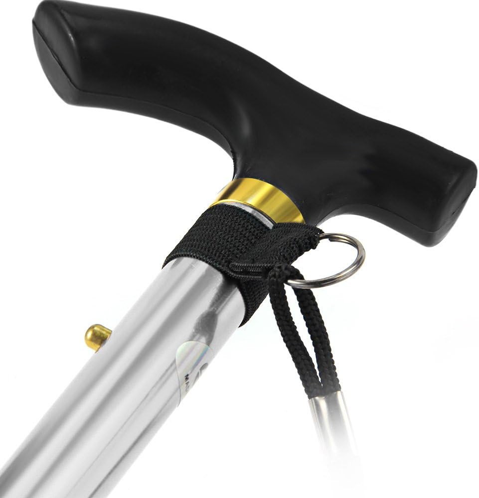 Folding Lightweight Walking Stick - Adjustable Aluminum Metal Collapsible Travel Cane with Non-Slip Rubber Base