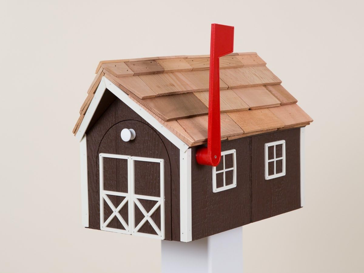 Amish Barnstyle Mailbox (Brown & White Trim)