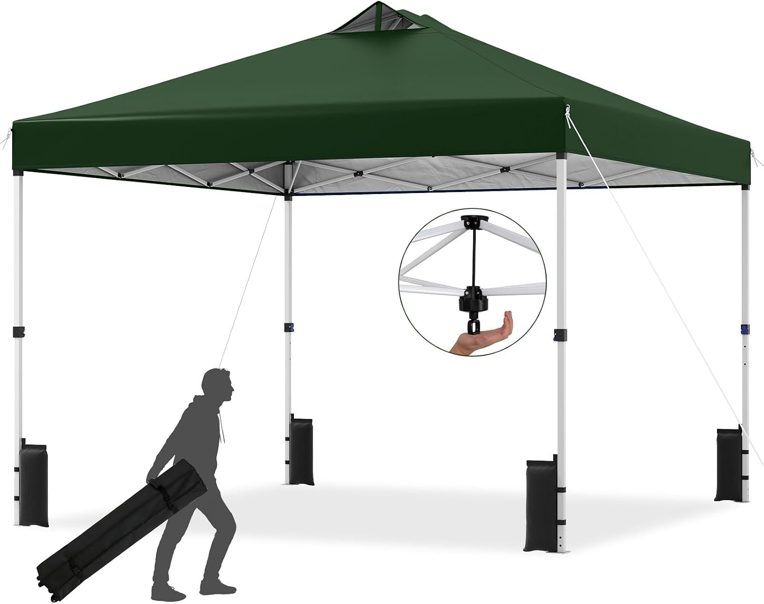 Tangkula 10 x10 Ft Pop Up Canopy with Center Lock, UPF 50+ One-Button Setup Outdoor Canopy Tent with Roller Bag, 4 Sand Bags, Heavy-Duty Steel Frame