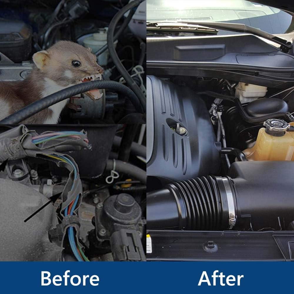 Angveirt Under Hood Rodent Repellent for Car Engine, 1 Pack | Ultrasonic Mice Deterrent with Strobe Lights, Connecting 12V 24V Car Battery
