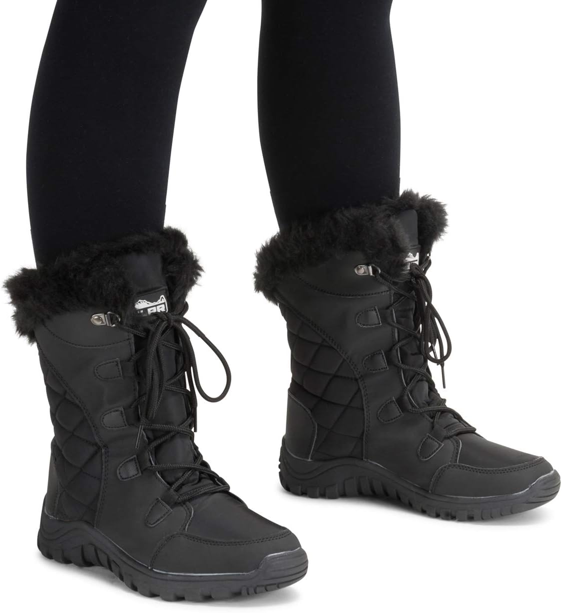 POLAR Womens Quilted Faux Fur Cuff Winter Duck Rubber Sole Durable Snow Rain Outdoor Boots
