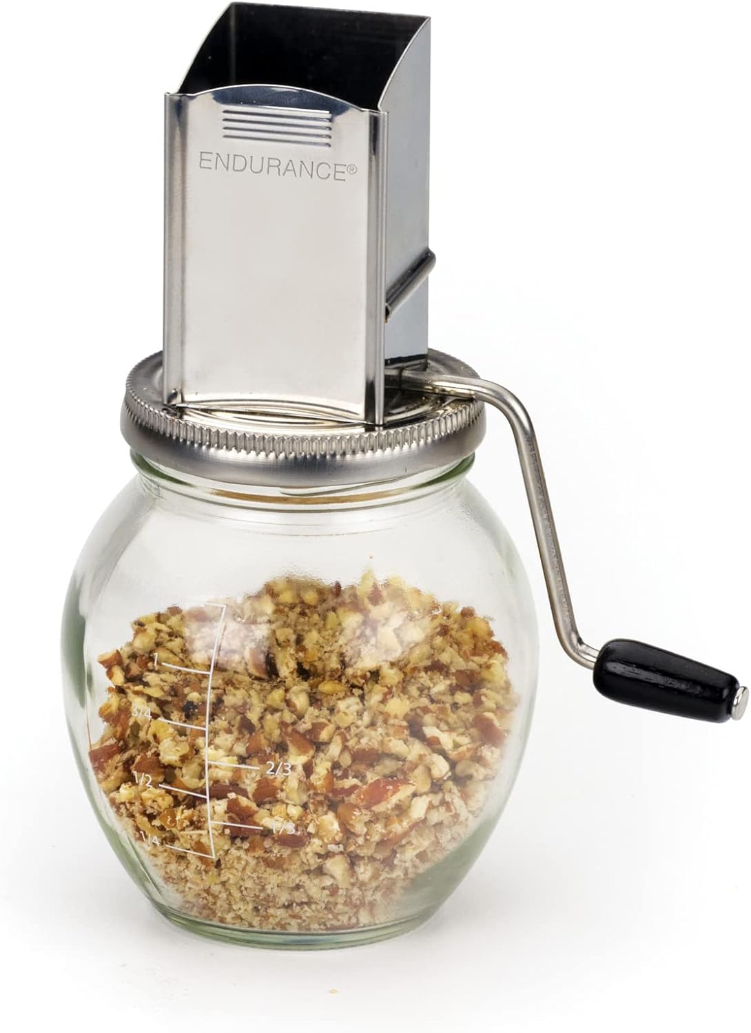 RSVP International Endurance Vintage Inspired Nut Grinder, 1.25 Cup Capacity, Glass Bottom