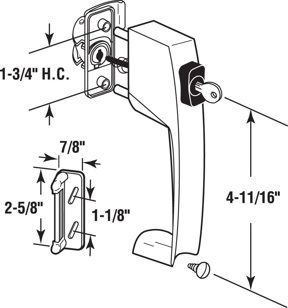 Prime-Line K 5089 Keyed Lock Aluminum Push Button Screen or Storm Door Latch with Tie Down and Key (Single Pack)