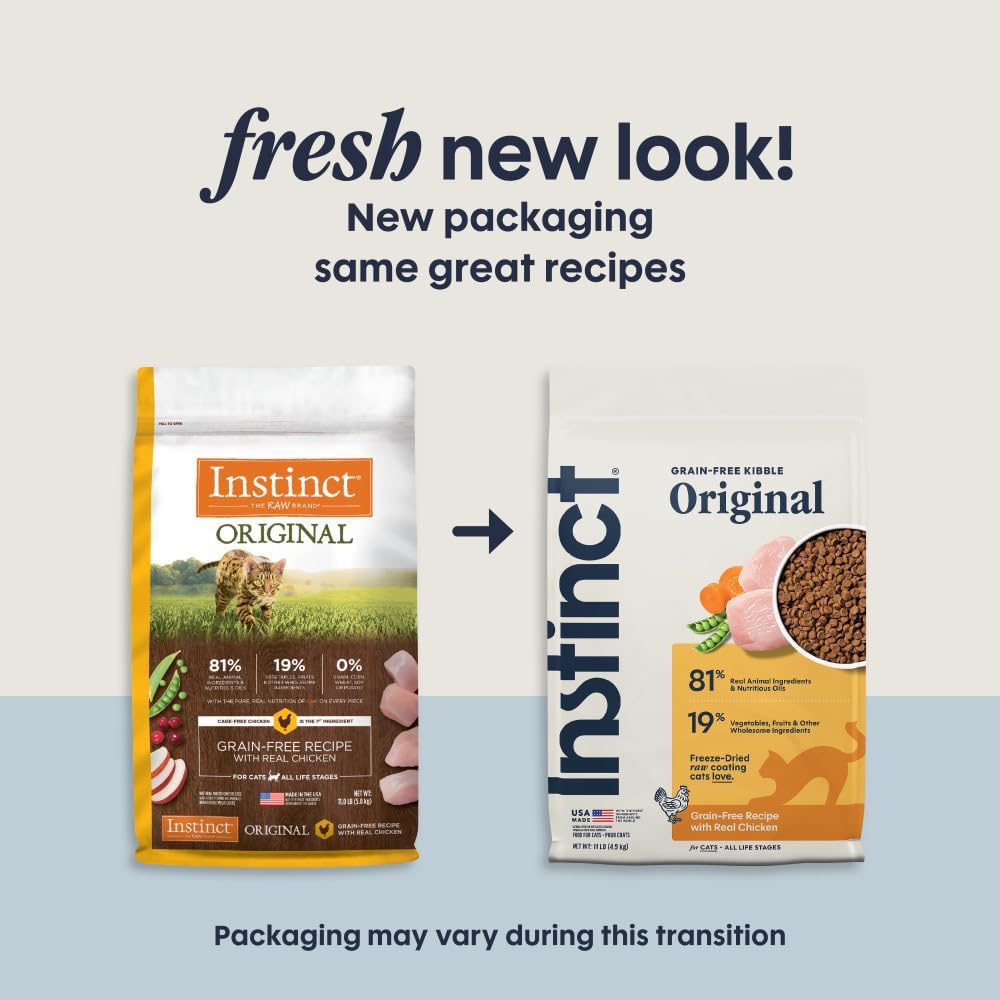 Instinct Original Dry Cat Food, Raw Coated Kibble, Real Chicken, 11 lb. Bag | Raw-coated kibble with cage-free chicken for strong muscles, digestive health, and healthy skin & coat, grain-free