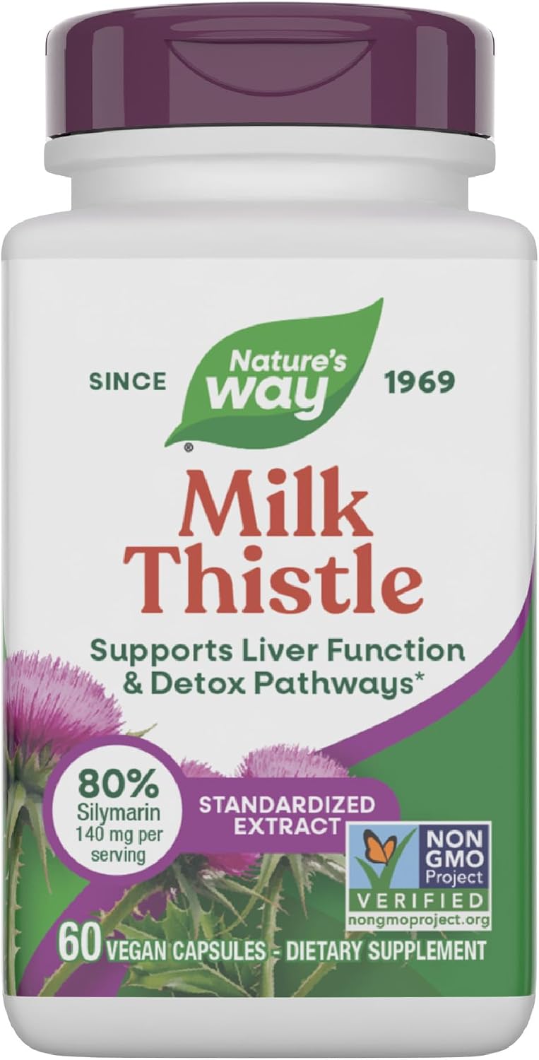Nature's Way Milk Thistle Capsules, Supports Liver Function*, Vegan, 60 ct | Supports Liver Function & Liver Detox Pathways*, 175 mg Milk Thistle Seed Extract Standardized to 80% Silymarin per Serving