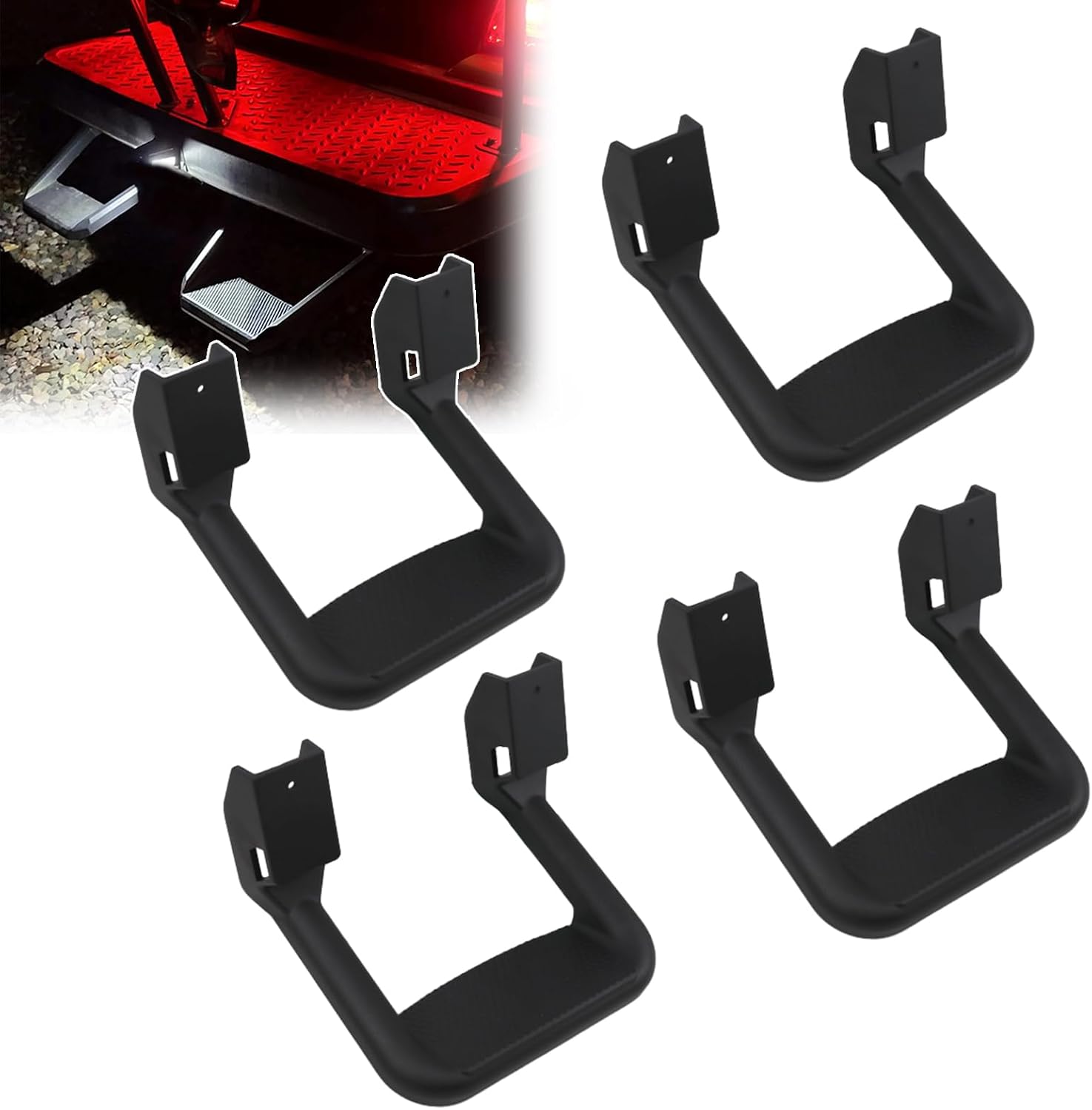 RULLINE Black Side Step Set Compatible with Chevy/Toyota/Dodge/GMC/Jeep | Black powder-coated steel resists rust. Includes mounting brackets. 4-piece set (1 pair). Fits most full-size trucks